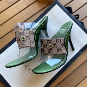 Women's Gucci green GG & pvc sandals 7.5